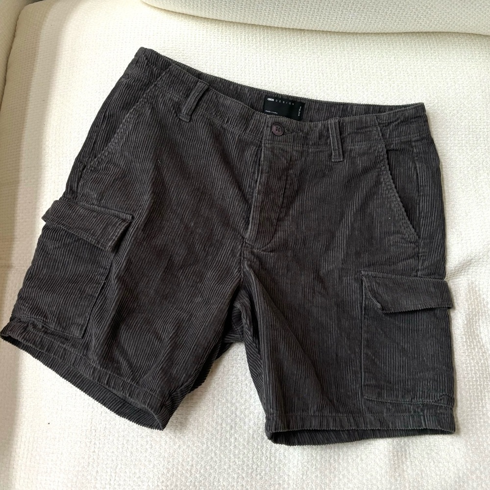 Corduroy grey cargo shorts men’s W32 from ASOS